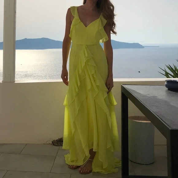 green emerald velvet dress Yellow V-Neck Maxi Dress | Feminine & Summer-Ready main image 1